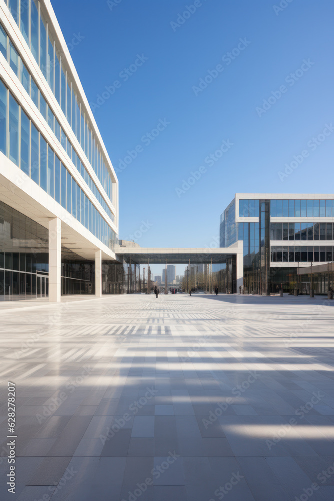 Wall mural empty floor or road with modern building