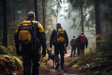 Rescue team searching in the forest