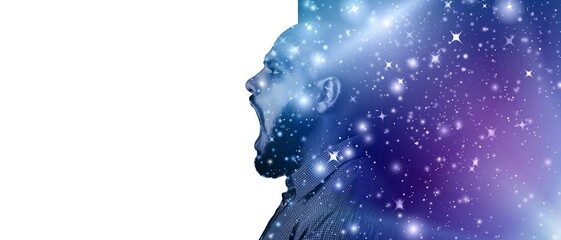 silhouette of man and space universe background