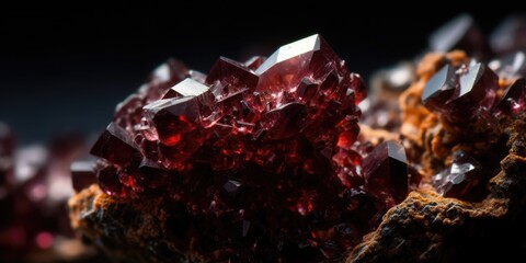 Close-up photo of the mineral stone garnet, macro. Generative AI