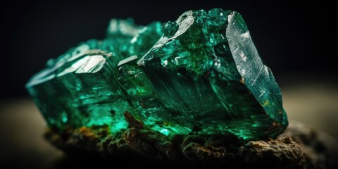Beautiful close-up, macro shot of an emerald mineral stone. Green mineral. Generative AI
