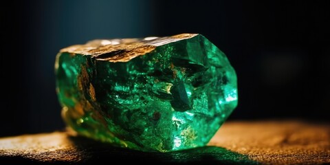 Beautiful close-up, macro shot of an emerald mineral stone. Green mineral. Generative AI
