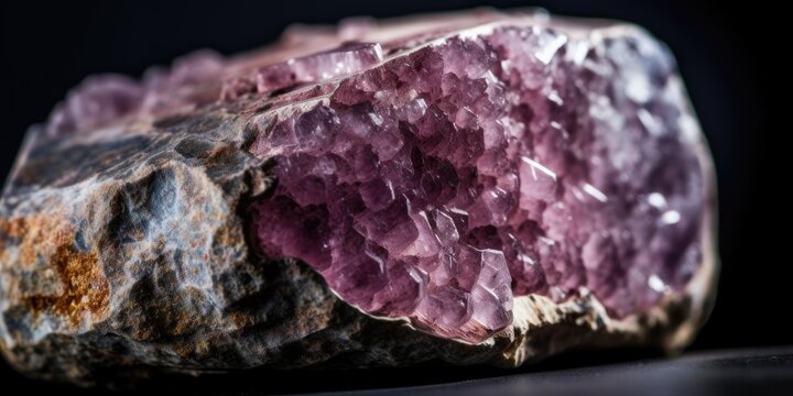 Photo of the mineral stone lepidolite close-up, macro. Generative AI