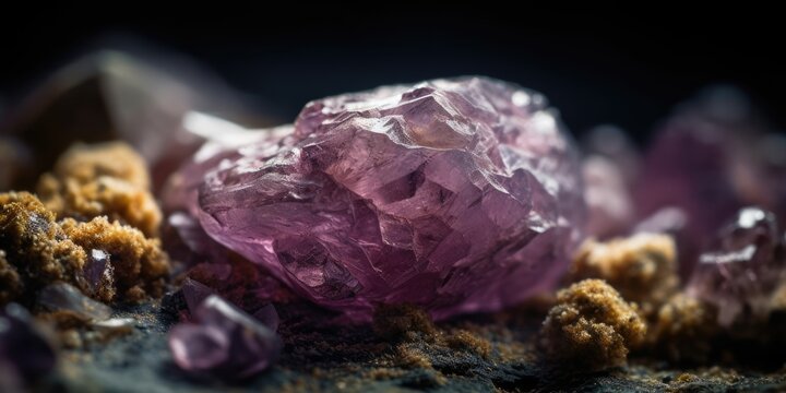 Photo of the mineral stone lepidolite close-up, macro. Generative AI