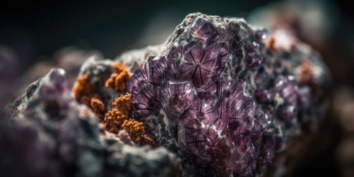 Photo of the mineral stone lepidolite close-up, macro. Generative AI
