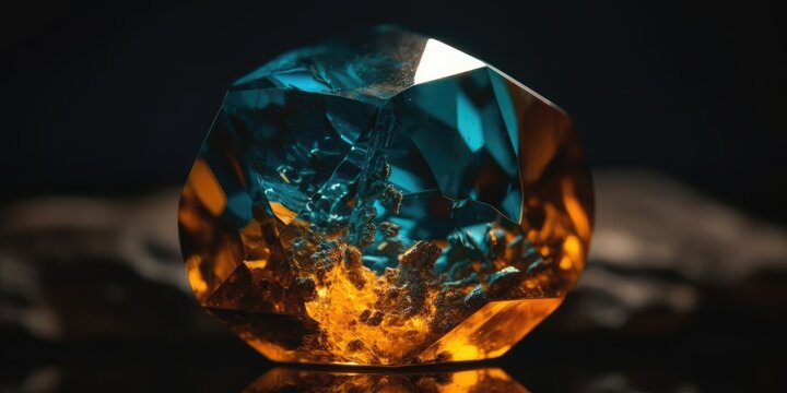 Photo of topaz mineral stone close up, macro. Generative AI