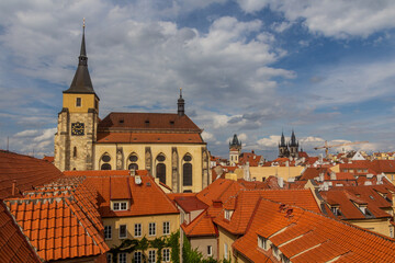 Naklejka na ściany i meble Skyline of Prague with St. Giles' Church, Czech Republic