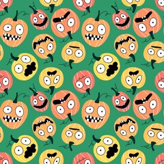 Autumn vegetable harvest seamless Halloween pumpkins pattern for wrapping paper and fabrics and kids clothes