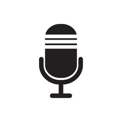 The microphone icon. Black icon of microphone, Podcast radio icon. Studio microphone with webcast. Audio record concept. Vector illustration