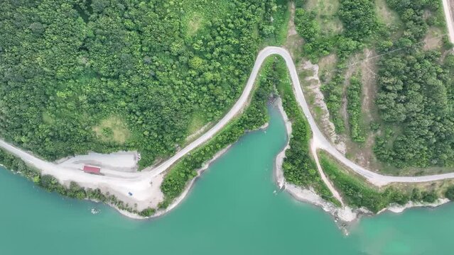 aerial view of river and mountains