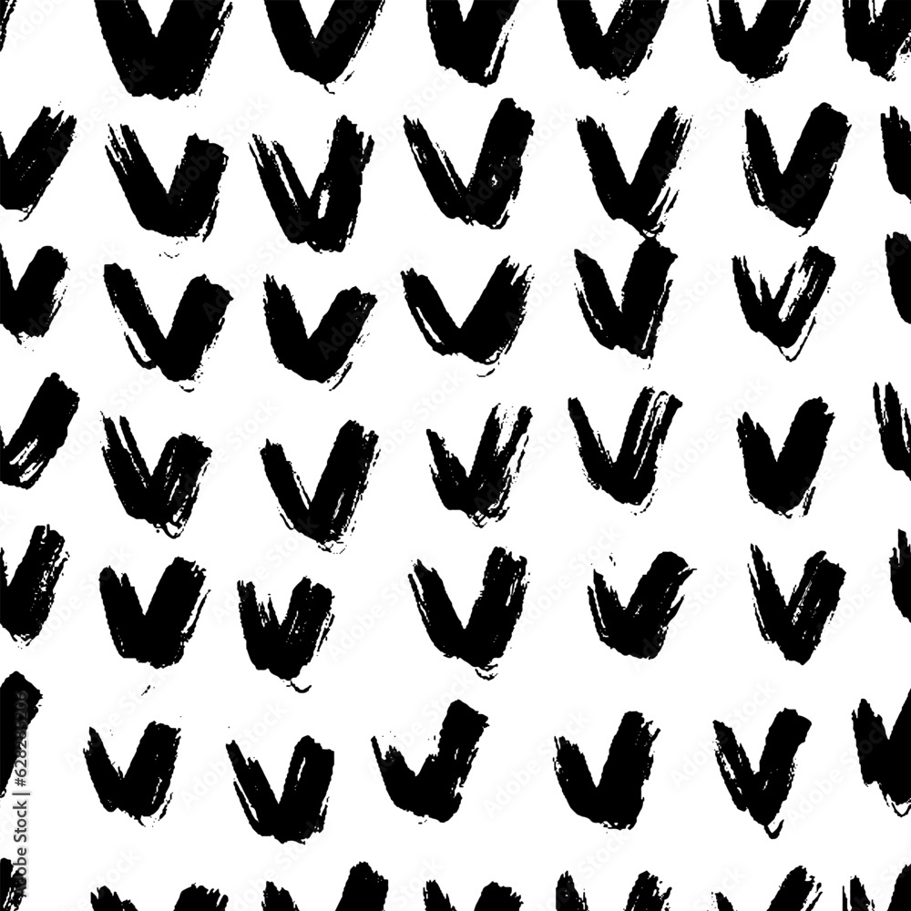 Poster hand drawn check mark seamless pattern. rough abstract background with v-shape bold brush strokes. h