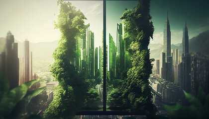 Fototapeta premium green forest in fog