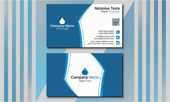 Vector design formal Blue modern business card, Corporate Business Card Design Layout, Unique Design, simple business card design, Flat blue business card design
