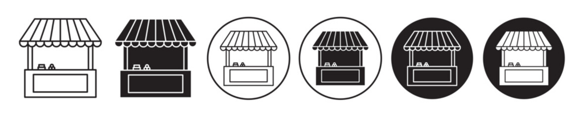 Local stall icon set. street market food stand line vector symbol. oneline marketplace sign. simple local store or shop in black filled and outlined style. suitable for mobile app, and website UI - obrazy, fototapety, plakaty
