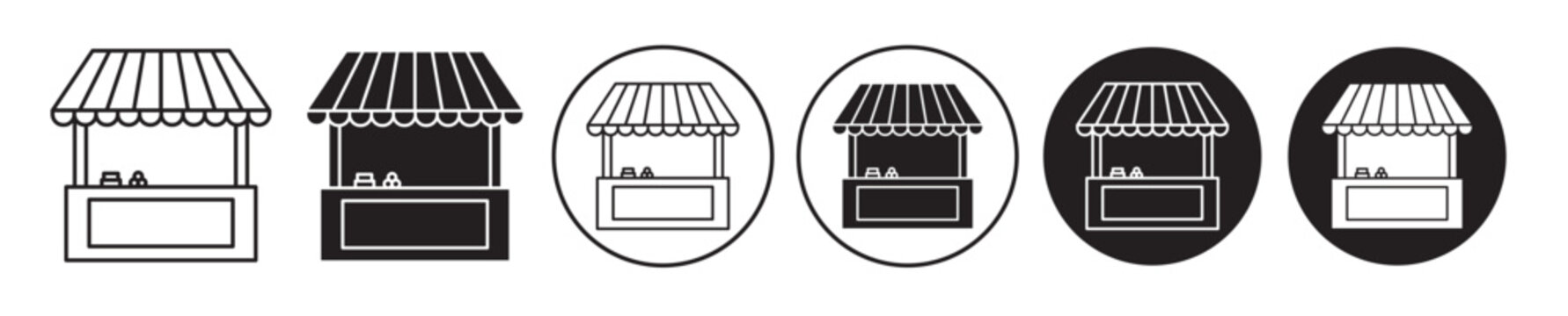 Local stall icon set. street market food stand line vector symbol. oneline marketplace sign. simple local store or shop in black filled and outlined style. suitable for mobile app, and website UI