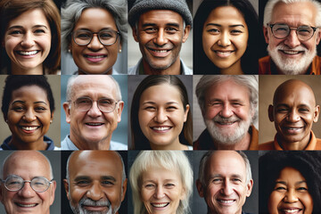 Group of smiling people, multiracial and different ages composite portrait image of diversity society