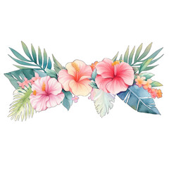 Watercolor Tropical flowers and leaves clipart, decorative frames, wreath, Tropical plants, Jungle clipart, Hawaii wedding, Greenery Clipart, PNG.