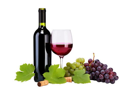 Glass of wine with grapes isolated on transparent background , generative ai