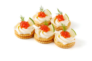 canape with red caviar on white background for restaurant website 1