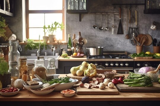 cropped shot of a kitchen with food on display