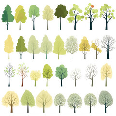 Set of different watercolor trees on white background. This collection can be used for wedding invitations, anniversary, birthday, postcards, greetings, cards, logos etc. Generative AI