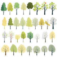 Set of different watercolor trees on white background. This collection can be used for wedding invitations, anniversary, birthday, postcards, greetings, cards, logos etc. Generative AI