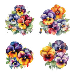 Obraz na płótnie Canvas Pansy flowers watercolor paint collection
