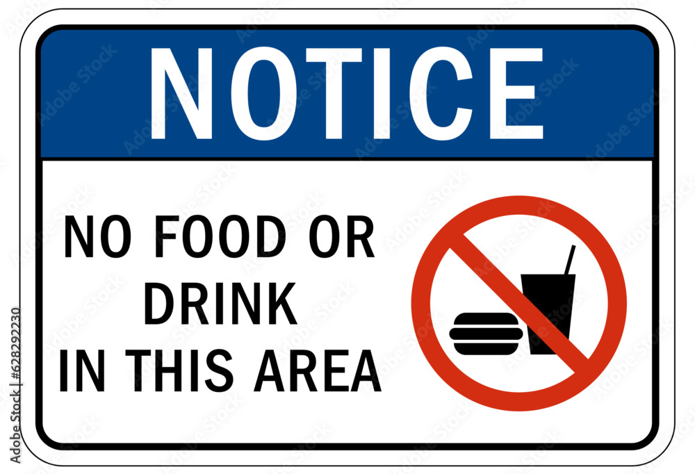 Wall mural no food or drink allowed warning sign and labels