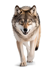 alpha wolf looking fierce, front view on isolated background