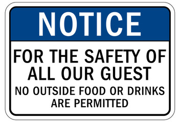 No food or drink allowed warning sign and labels
