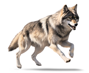 wolf running side view on isolated background