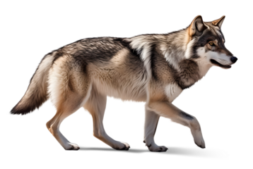 wolf walking side profile view on isolated background