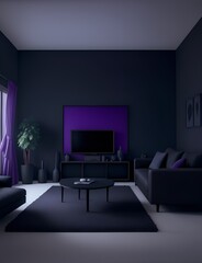 Home interior, modern dark living room interior, black empty wall mock up, 3d render, Photography