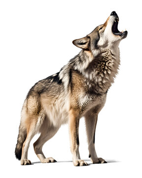 wolf howling on isolated background