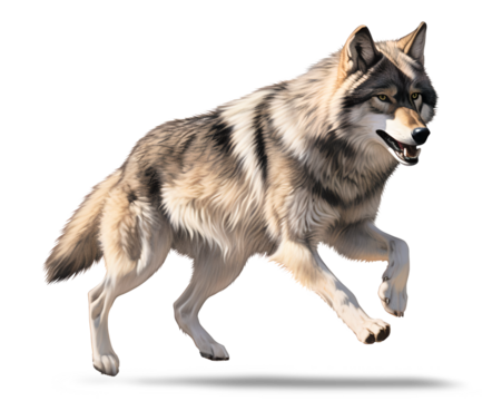 wolf running side view on isolated background