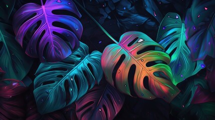 Obraz premium Retro Vibes in the Jungle: Neon Illuminated Tropical Paradise