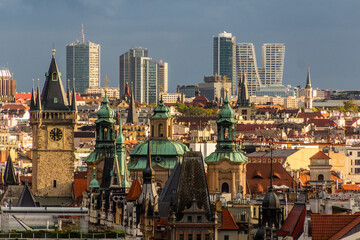 Old and new towers of Prague, Czech Republic