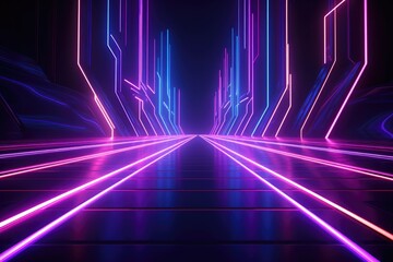 Fototapeta na wymiar Neon tunnel with dark background