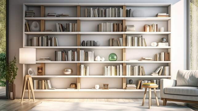 A bookshelf in a modern room