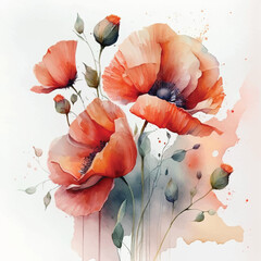 poppy flower watercolor paint  - obrazy, fototapety, plakaty