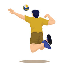 Volleyball player in the attack in the jump. Vector illustration isolated background