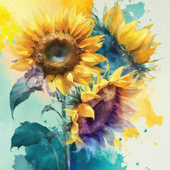 Sunflower watercolor paint