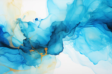 Blue and Gold Artistic Alcohol Ink Blot Wallpaper Background