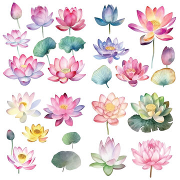 Lotus flower watercolor paint collection