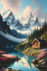 lake in the mountains. Generative AI 