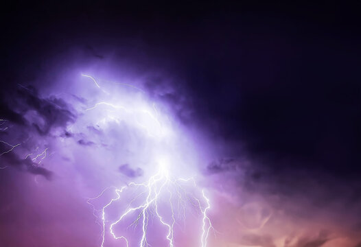 A thunderstorm with lightning in a mountain valley. Generative AI