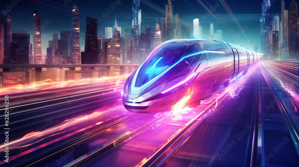 Canvas Prints high-speed bullet train with neon lights - futuristic aesthetics