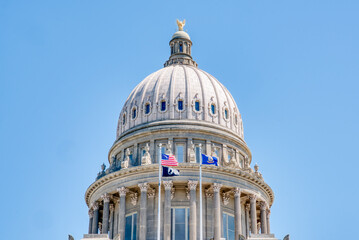 Dome of the Idaho State Capitol Building in downtown capital city of Boise, Idaho - 628296499