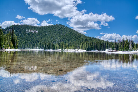 Beautiful crystal clear  water of Devil's Lake in the Cascade Mountains of central Oregon