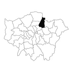 Map of Waltham forest in Greater London province on white background. single County map highlighted by black colour on Greater London, England administrative map.